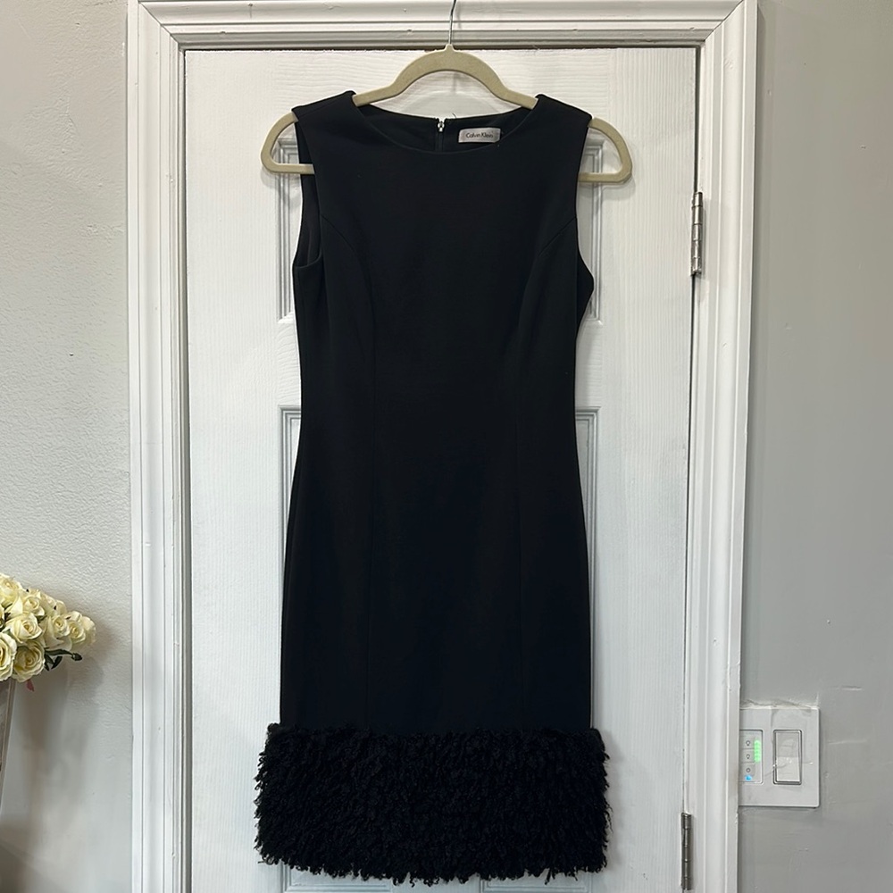 Calvin Klein Black Mini Dress with Fringe Hem